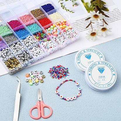 DIY Jewelry Making Kits, Including Round Glass Seed Beads, Flat Round  Acrylic Beads, Elastic Crystal Thread, Tweezers, Scissors, Alloy Clasps and  Iron