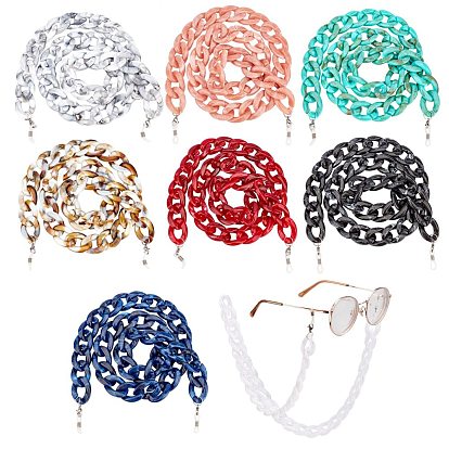 Chaînes de lunettes, tour de cou pour lunettes, avec chaînes gourmettes en acrylique, 304 fermoirs à pince de homard en acier inoxydable et extrémités en caoutchouc