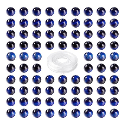 100Pcs 8mm Natural Tiger Eye Round Beads, with 10m Elastic Crystal Thread, for DIY Stretch Bracelets Making Kits, Dyed