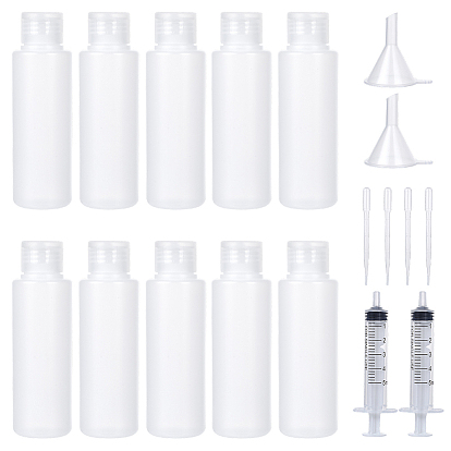 10шт. пустые пластиковые многоразовые бутылки с откидной крышкой, В комплекте: 2 пластиковый бункер-воронка и 4 пластиковый шприц-капельница с винтовым дозатором клея.