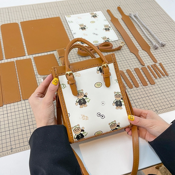 DIY Bear Printed Crossbody Bags Set, Including PU Leather Bag Materials