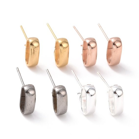201 Stainless Steel Stud Earring Findings, with Horizontal Loop and 316 Stainless Steel Pin, Oval