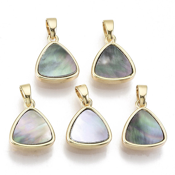 Natural Black Lip Shell Charms, with Brass Findings, Nickel Free, Triangle