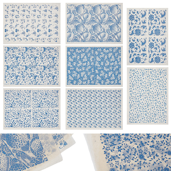 8листы 8 стили бумага керамические наклейки, гончарная керамика глиняная переводная бумага, подглазурная цветочная бумага, цветочные узоры