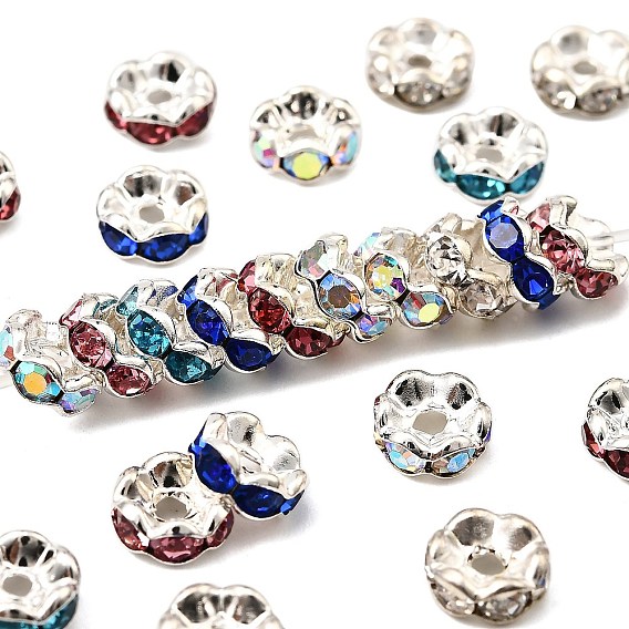 Латунные бусины разделители для поставки стразов, без кадмия и без свинца, класс А, волнистый край, серебряный цвет гальваническим, рондель