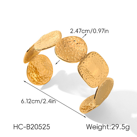304 Stainless Steel Textured Disc Open Cuff Bangles for Women