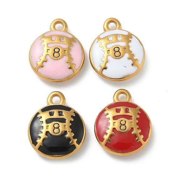 Ионное покрытие (ip) 304 подвески из нержавеющей стали, с эмалью, реальный 18 k позолоченный, бейсбол с номером 8 очарование