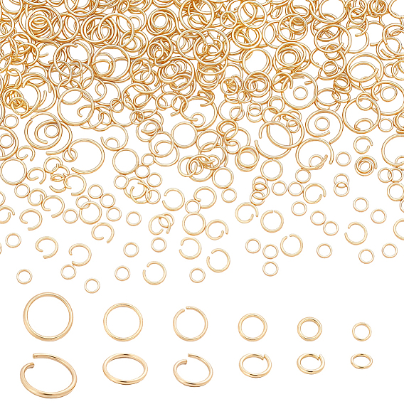 1200Pcs 6 Styles 304 Stainless Steel Open Jump Rings, Round Ring, Metal Connectors for DIY Jewelry Crafting and Keychain Accessories