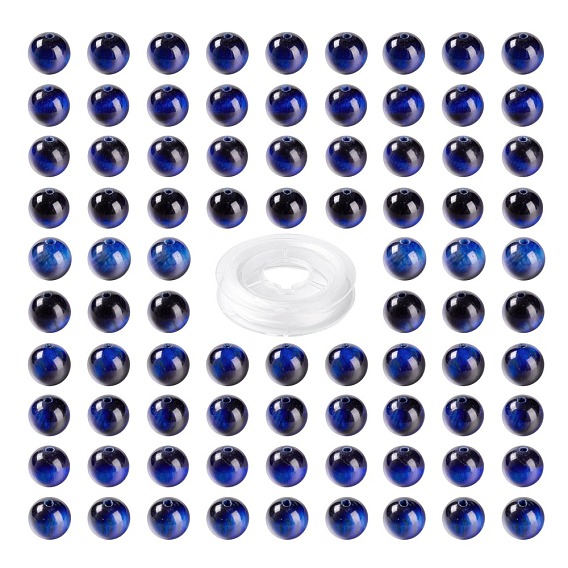 100Pcs 8mm Natural Tiger Eye Round Beads, with 10m Elastic Crystal Thread, for DIY Stretch Bracelets Making Kits, Dyed