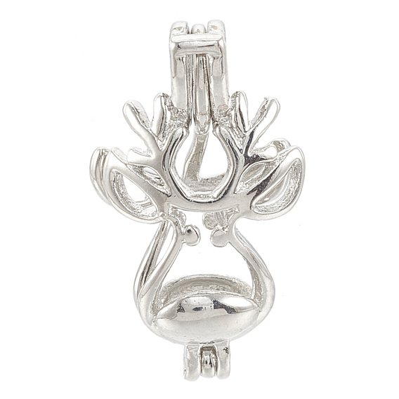 Brass Locket Pendants, Cage Pendants, Hollow, Christmas Reindeer/Stag