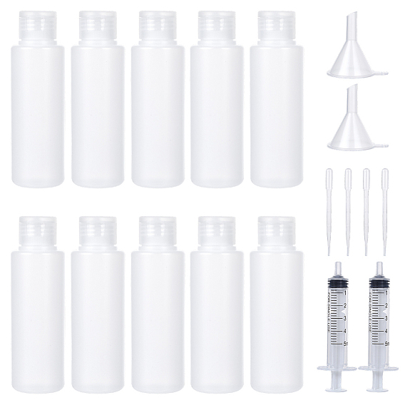 10шт. пустые пластиковые многоразовые бутылки с откидной крышкой, В комплекте: 2 пластиковый бункер-воронка и 4 пластиковый шприц-капельница с винтовым дозатором клея.