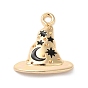 Halloween Theme Alloy Pendants, with Enamel, Hat with Moon & Star Charm, Golden