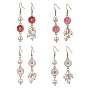Shell Pearl Dangle Earring, with 304 Stainless Steel Earring Hooks and Zinc Alloy Enamel Sunflower Finding