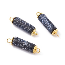 Natural Weathered Agate Link Connectors, with Tibetan Style Alloy Daisy Spacer Beads and Iron Flat Heard Pin, Golden, Column