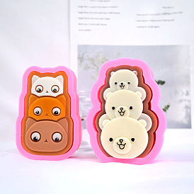 Stacking Cat/Bear Shape DIY Silicone Molds, Fondant Molds, Resin Casting Molds, for Chocolate, Candy, UV Resin & Epoxy Resin Craft Making