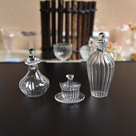 Miniature Glass Bottle, with Lid, for Dollhouse Accessories Pretending Prop Decorations