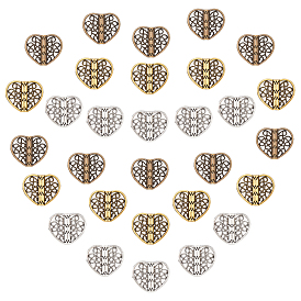 30Pcs 3 Colors Tibetan Style Alloy Beads, Heart
