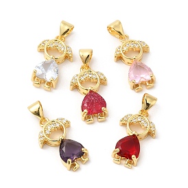 Real 16K Gold Plated Brass Micro Pave Cubic Zirconia Pendants, with Glass, Girl Charms