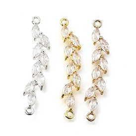 Подвески-соединители из латуни, прозрачные фианиты в виде листьев, стойки покрытие, долговечный, без свинца и без кадмия