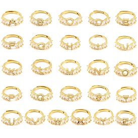 26Pcs 26 Style Initial Letter A~Z Clear Cubic Zirconia Adjustable Rings Set, Brass Alphabet Rings for Women, Lead Free & Cadmium Free