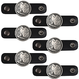 6Pcs Alloy with Imitation Leather Scarf Clips, Black, Antique Silver