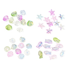 Perles de verre transparentes électroplaquées sur le thème de l'océan, de couleur plaquée ab , demi-plaqué