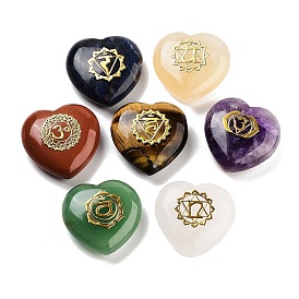7 Chakra Natural Gemstone Ornaments, Love Heart Stone for Reiki Energy Balancing Meditation Gift