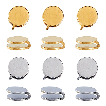 12Pcs 2 Colors 304 Stainless Steel Cuff Earrings, Flat Round