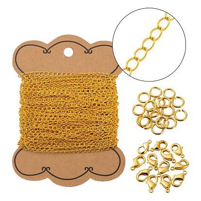 Kits de fabricación de collar de cadenas trenzadas de latón de bricolaje, incluidos cierres de pinza de langosta y anillos de salto
