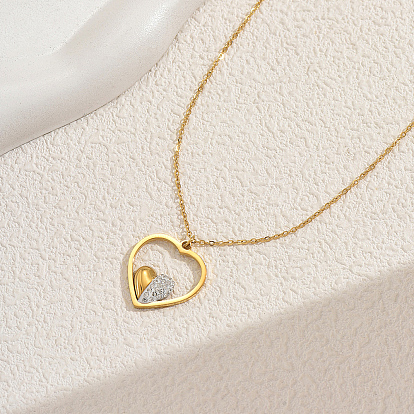 Женское ожерелье с подвеской из нержавеющей стали с кубическим цирконием, сердце
