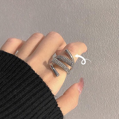 Модные латунные кольца-манжеты с микропаве из прозрачных кубических цирконий, геометрические кольца для женщин