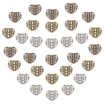 30Pcs 3 Colors Tibetan Style Alloy Beads, Heart