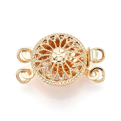 Rack Plating Flower Brass Box Clasps, 2-Strand, 4-Hole