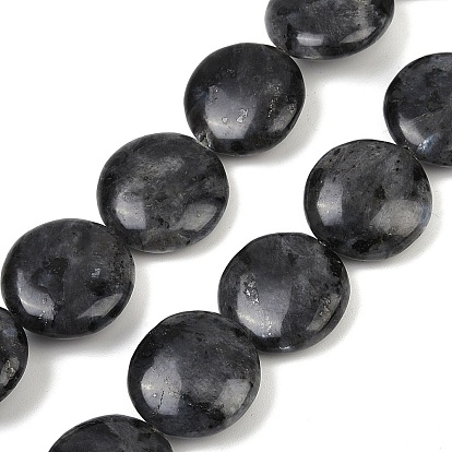 Натуральные нити бус из ларвикита, плоско-круглые