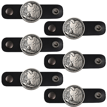 6Pcs Alloy with Imitation Leather Scarf Clips, Black, Antique Silver