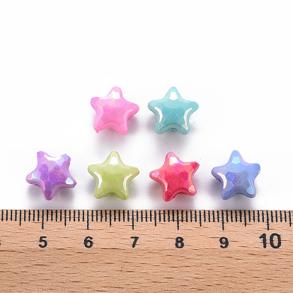 Opaque Acrylic Beads, Dyed, AB Color, Faceted, Star