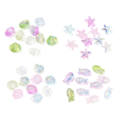 Ocean Theme Electroplate Transparent Glass Beads, AB Color Plated, Half Plated