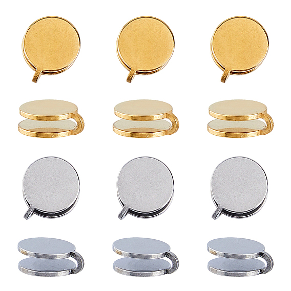 12Pcs 2 Colors 304 Stainless Steel Cuff Earrings, Flat Round
