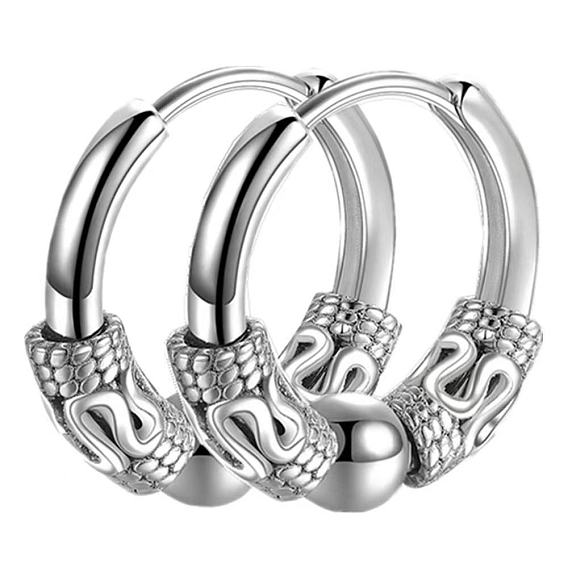 304 Stainless Steel Beaded Hoop Earrings, Dragon Pattern
