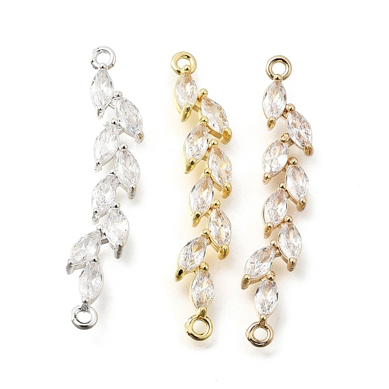 Подвески-соединители из латуни, прозрачные фианиты в виде листьев, стойки покрытие, долговечный, без свинца и без кадмия