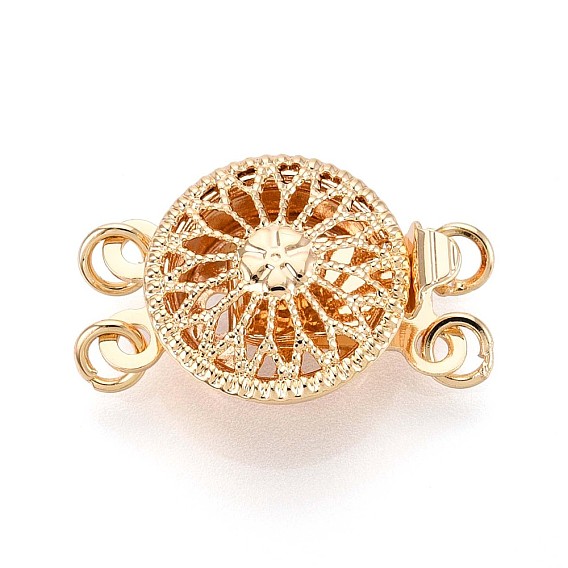 Rack Plating Flower Brass Box Clasps, 2-Strand, 4-Hole