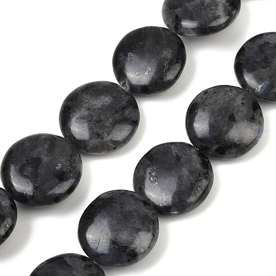 Натуральные нити бус из ларвикита, плоско-круглые