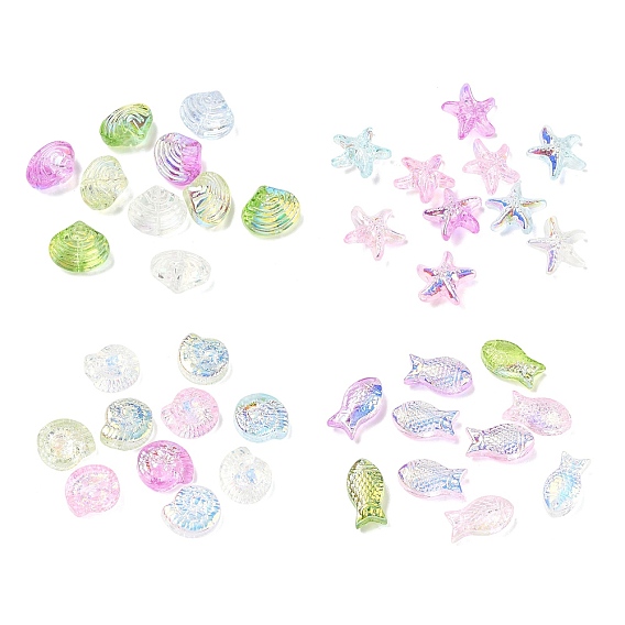 Ocean Theme Electroplate Transparent Glass Beads, AB Color Plated, Half Plated
