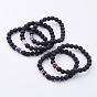 Natural Lava Rock Beaded Stretch Bracelets, with Gemstone Beads and Brass Spacer Beads