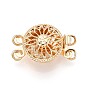 Rack Plating Flower Brass Box Clasps, 2-Strand, 4-Hole
