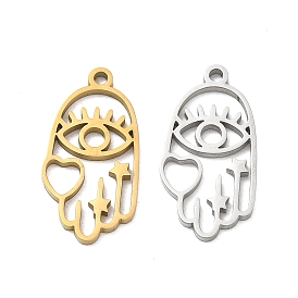 Pendentifs en acier inoxydable, amulettes main de Hamsa, cœur et œil protecteur, découper