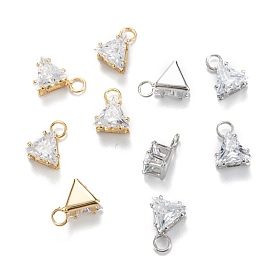 Brass Clear Cubic Zirconia Charms, Long-Lasting Plated, Triangle