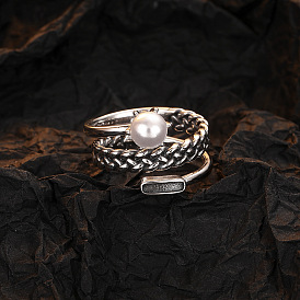 Fashionable adjustable three-layer silver ring for women with a retro and cool style.