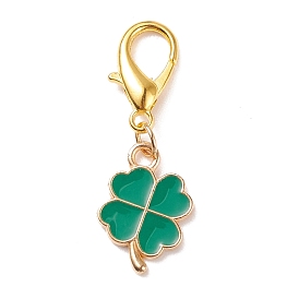 Alloy Enamel Clover Pendant Decorations, Lobster Clasp Charms, Clip-on Charms, for Keychain, Purse, Backpack Ornament