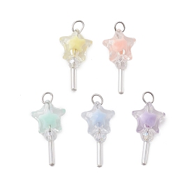 5шт. акриловые и стеклянные подвески, с 304 findngs из нержавеющей стали, звезда